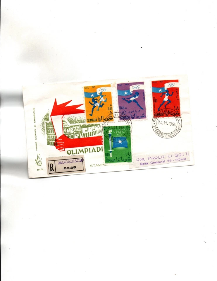 Conjunto completo Somália FDC 1960 Olympics Sc#248,249,C73,C74 - Imagem 1 de 1