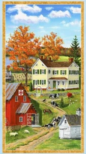 Autumn Grove Farmhouse & Barn Wallhanging Quilting Fabric Panel Wilmington Print - Picture 1 of 4