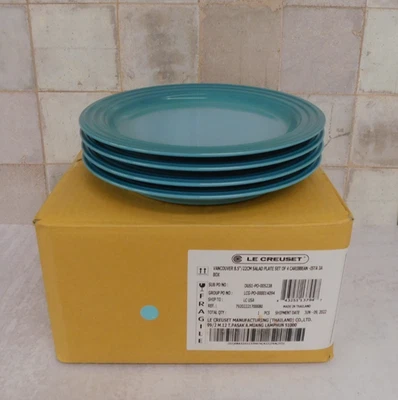 Le Creuset Stoneware Set of 4 Salad Plates 8.5 Inch, Caribbean - NEW - Image 1 of 4