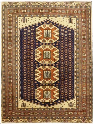 Alfombra Oriental Hecha a Mano Ciruela y Ocre Diseño Geométrico Boho Decoración Alfombra 5X6 pies Foto 1 de 4