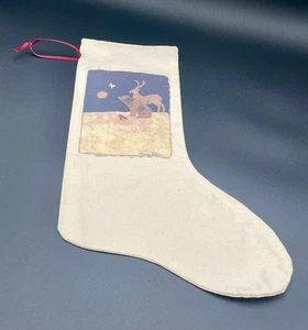 Sandra Peterson Art Christmas Stocking Reindeer Bear Birds Full Moon Canvas 19” - Picture 1 of 3