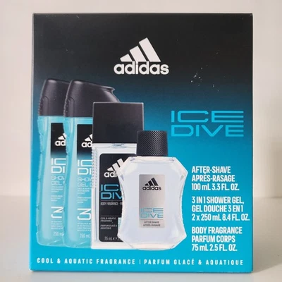 Adidas Ice Dive 4 Piece Set Cool & Aquatic Body Fragrance Shower gels Aftershave - Image 1 of 2