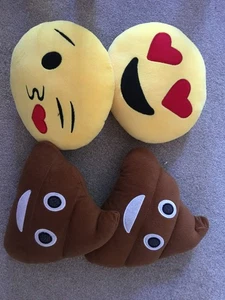 2x Poo / 1x Heart Eyes / 1x Winky Face Emoji Plush Cushions - Picture 1 of 2
