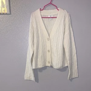 Dip Cozy Cream Cable Knit Cardigan Sweater fuzzy Girls Small 6/7 - Picture 1 of 7