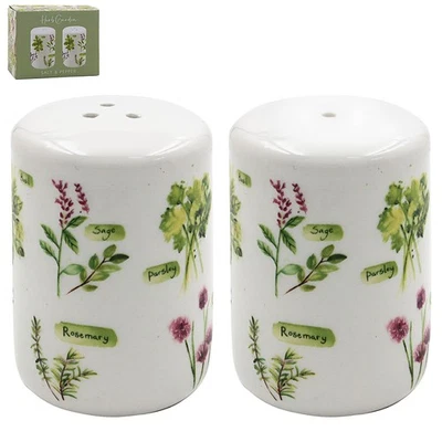 LESSER & PAVEY Salt & Pepper Shaker Set Ceramic Green Herb Garden Leaf Kitchen Tableware Gift