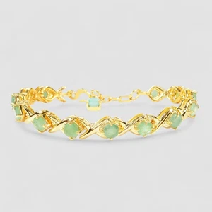 Classically Green Emerald Bracelet 925 Sterling Silver 24K Gold Plated 8.5inches - Picture 1 of 11