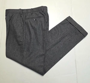 Unbranded 100% WOOL Pleated Front Dress Pants Men's 32x30 Gray Herringbone 32 - Picture 1 of 7