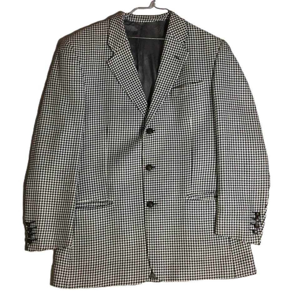 VTG Pierre Cardin Mens Houndstooth Blazer Sport Coat Sz 50R Black White KY Derby - Image 1 of 4
