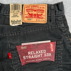 Vtg Y2K Levis 559 Corduroy Jeans Mens 33 x 32 Gray Relaxed Straight Red Tab NWT - Picture 1 of 14