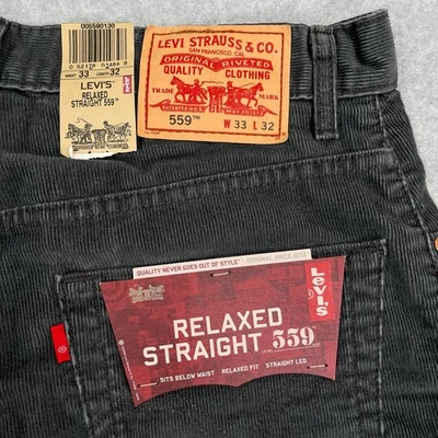 Vtg Y2K Levis 559 Corduroy Jeans Mens 33 x 32 Gray Relaxed Straight Red Tab NWT - Image 1 of 4