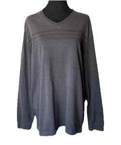 Van Heusen Gray Mens V Neck Stripped Thick Long Sleeve Pullover Shirt XL Skater - Picture 1 of 13