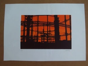 VINTAGE LIMITED EDITION 3/30 SIGNED SCREEN PRINT GAS TOWER GASOMETER . M3591 - Picture 1 of 6