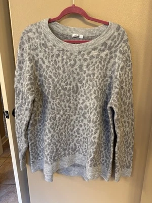 GAP Gray/Silver/White Leopard Print Sweater-Women’s XL - Image 1 of 4