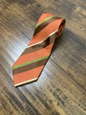 STEVE HARVEY 系列全丝绸领带男式橙色棕色条纹领带 — 第 1/4 张图片