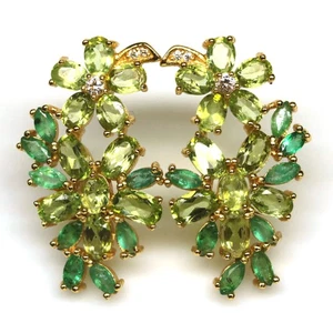 925 Sterling Silver Green Peridot, Emerald & Zircon Earrings 18K Gold Plated - Picture 1 of 4