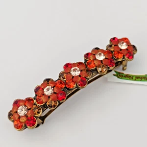 Michal Negrin Hair Clip Shades of Red Flowers With Swarovski Crystals Gift New - Picture 1 of 9
