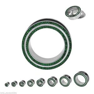 PAR-Cristal 2 Filas Gemas Verdes Acero Tornillo en la Oreja Túneles Calibre 10mm/00 - Imagen 1 de 3