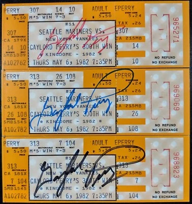 Gaylord Perry Set of 3 Signed 300th Win Baseball Commemorative Tickets PSA COA - Image 1 of 2