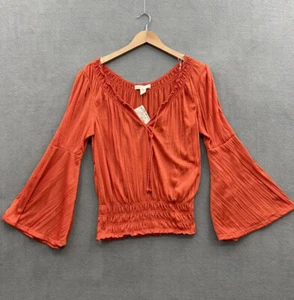Derek Heart Women’s Large Bell Sleeves Scoop Neck Elastic Waist Orange - Picture 1 of 6