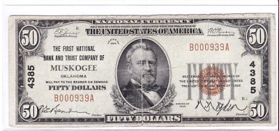 $50 1929 T1 National 🇺🇸 MUSKOGEE Oklahoma OK 🇺🇸 Better Grade 🇺🇸 - Image 1 of 2