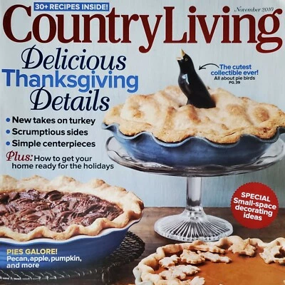 MAGAZINE Country Living November 2010 Thanksgiving Pie Birds Holidays Decorating - Изображение 1 из 4