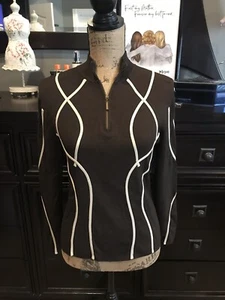 VENINI Brown Cream Long Sleeve  Sweater Petite Large Career Casual - Picture 1 of 7