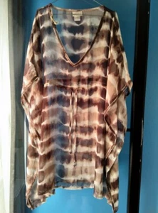 Size 16 Autograph brown & white sheer kaftan tunic top - Picture 1 of 3