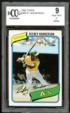 1980 Topps #482 Rickey Henderson Rookie Card BGS BCCG 9 Near Mint+