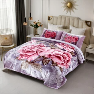 Sherpa Bettdecken Set Sherpa Decke mit 2 Kissenbezügen koreanischer Stil bedruckt 80"x90" - Bild 1 von 53