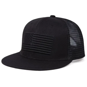 Black American Flag Embroidered Mesh Cap Flat Billed Adjustable - Baseball Cap - Picture 1 of 4
