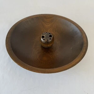 Vintage Wood Turned WALNUT Wood Nut Cracking Serving Bowl 9” / Ikebana Bowl Vase - Picture 1 of 10