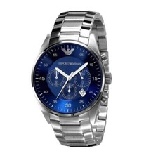 NEW EMPORIO ARMANI MENS WATCH SILVER TONE WITH BLUE DIAL GENUINE RENATO AR5860