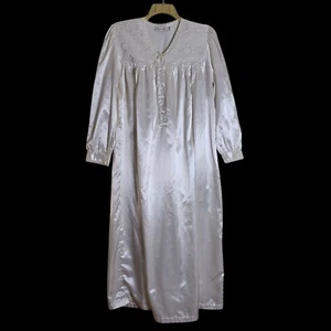 Nicole White Satin Long Nightgown Size L Lace Bodice Modest - Picture 1 of 4