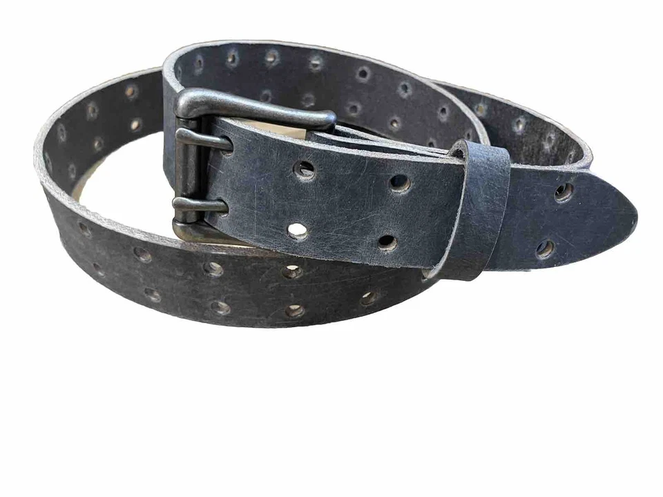 "Cinturón de cuero de dos puntas gris doble agujero hecho a mano de 1,5"" de ancho" Foto 1 de 4