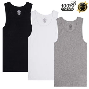 3-12 Packs Mens Ribbed Tank top 100% Cotton Black White Gray Mix Lot Undershirt - Picture 1 of 7