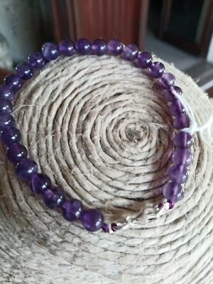 Braccialetto Argento 925 e AMETISTA naturale 6mm cm 20 nuovo bracciale - Immagine 1 di 4