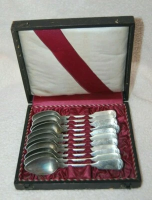 Vintage Set of 11 Alpacca Silver Teaspoons with original Presentation Box - Изображение 1 из 4