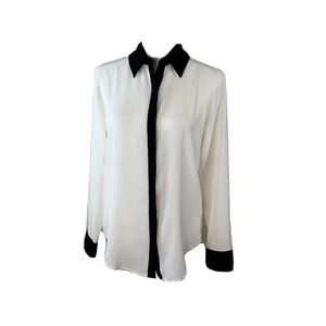 Apt. 9 Blusas blancas para mujer con cuello negro y placa frontal mangas largas talla S - Imagen 1 de 12