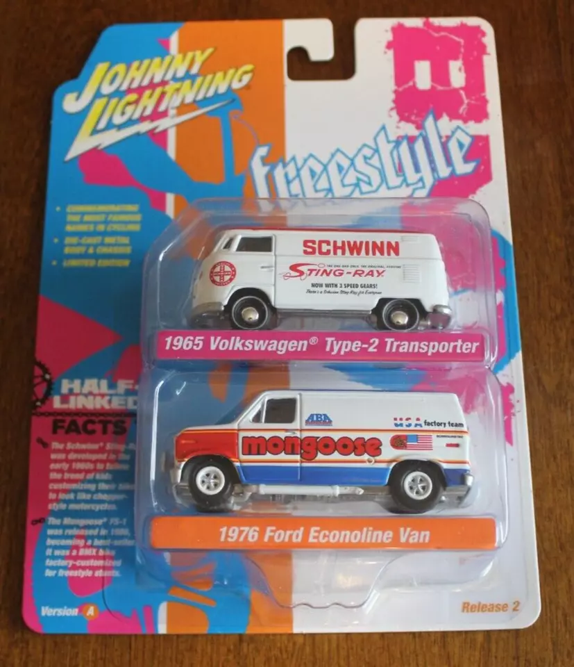 2023 JOHNNY LIGHTNING 2 Pack 1965 VOLKSWAGEN Type 2 and 1976 FORD ECONOLINE VAN - Image 1 of 1