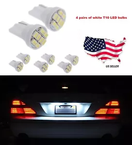 192 194 W5W 168 Xenon Brand New 4 Pairs White T10 8-SMD Wedge LED Light Bulbs - Picture 1 of 4