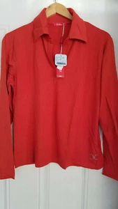 Women's Cellini Viscose Orange & Swarovski Crystal Silky Stretchy Long Slv Top L - Picture 1 of 12