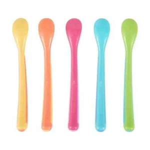 5 Pack Weaning Spoons Long Handle Feeding Time Baby Girl / Boy BPA Free Spoons - Picture 1 of 5