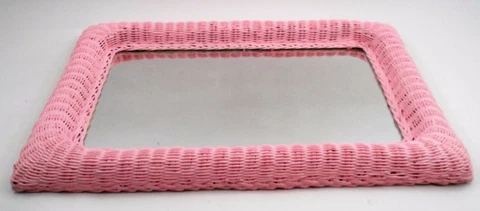 1960s Large Shabby Chic Girlie Pink Princess Woven Wicker 28" X 19" Wall Mirror Cover