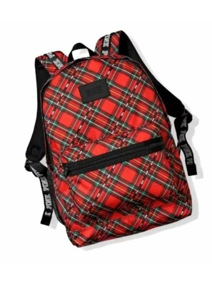 Mochila Victoria’s Secret PINK CAMPUS a cuadros roja Foto 1 de 3