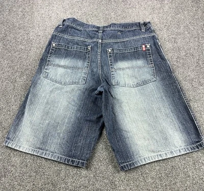 Pantalones Cortos de Jean Southpole De Colección Para Hombres 34 Azul Denim Rojo Pestaña Sueltos Hip Hop Y2K Foto 1 de 4