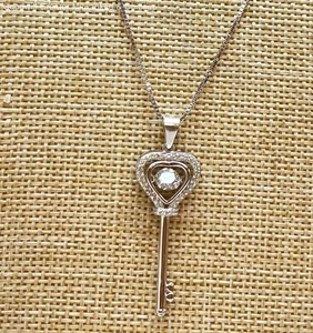 925 Sterling Silver CZ Key and Heart Pendant Necklaces & Cross Ring, 9.9g - Picture 1 of 5