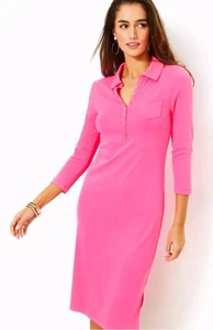 NWT Lilly Pulitzer Reema Polo Dress Cotton Blend Stretch Hot Pink Size XL - Picture 1 of 8