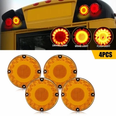 Remolque 4 piezas LED 7 pulgadas redondo ámbar luz cola freno trasero DRL señal de giro autobús camión Foto 1 de 4