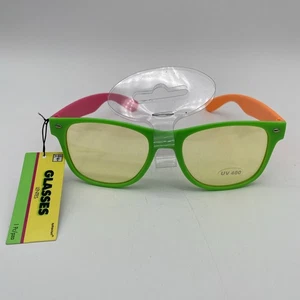 Amscan Lunettes Fluorescent Sun Glasses Yellow Lens Costume Retro Vibes UV 400 - Picture 1 of 5