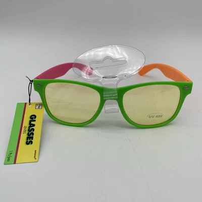 Amscan Lunettes Gafas de Sol Fluorescentes Lente Amarilla Disfraz Retro Vibraciones UV 400 Foto 1 de 4